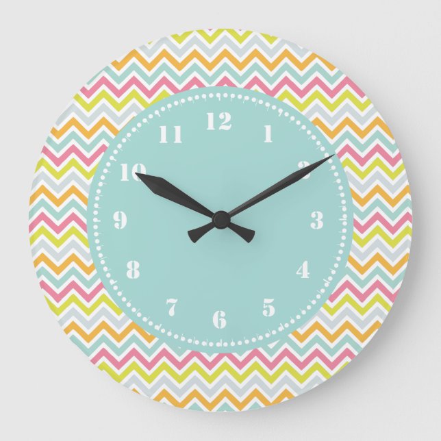 Relógio Grande Modern Chevron Pattern Girly Rainbow (Frente)