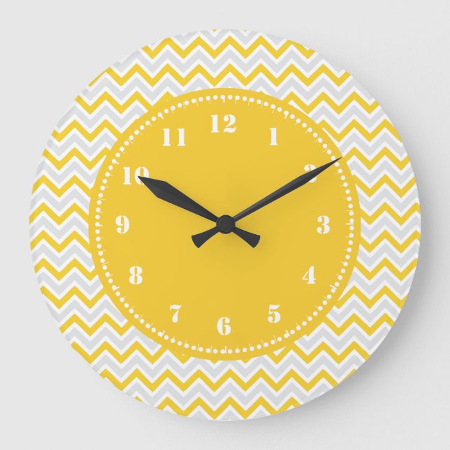 Relógio Grande Modern Chevron Pattern Girly Yellow (Frente)