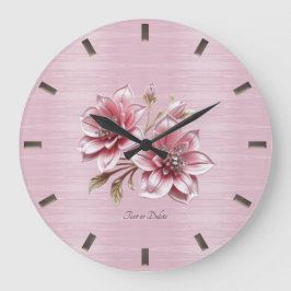 Relógio Grande Modern Pink Flowers Wall Clock