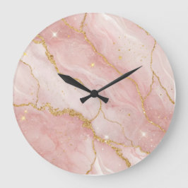 Relógio Grande Modern Rose Quartz Marble Gold