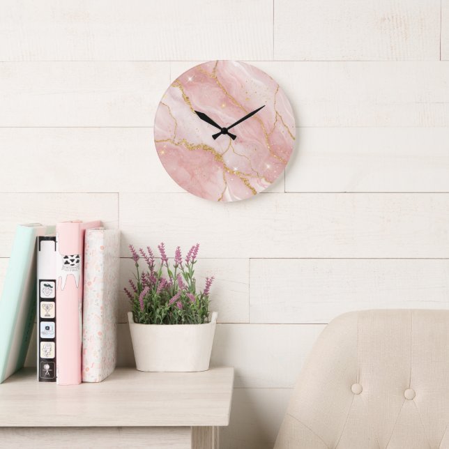 Relógio Grande Modern Rose Quartz Marble Gold (Sala de leitura)