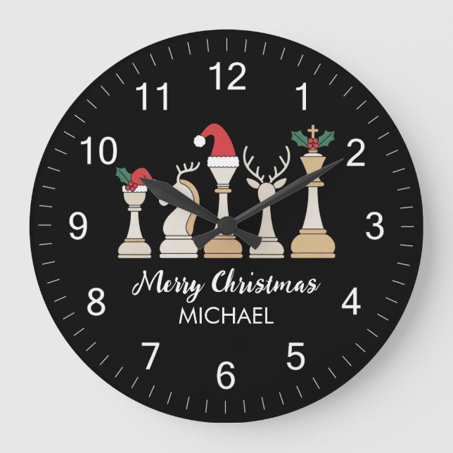 Relógio Grande Modern Trendy Personalized Chess Pieces Christmas  (Frente)