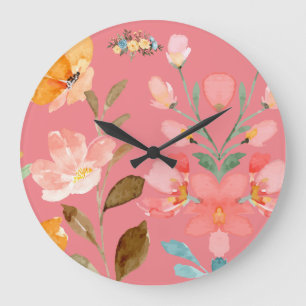 Relógio Grande  Moderno Elegante Aquarela Rosa 