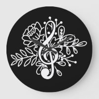 Moderno Floral Treble Clef Black Music Amantes