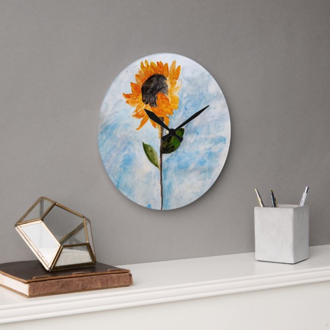 Relógio Grande Mola d'água — Pintura de girassol (Escritório)