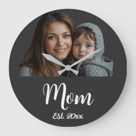 Relógio Grande Mom Established Black Modern Script Clock