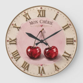 Relógio Grande Mon Chérie Cherry Romantic French Quote