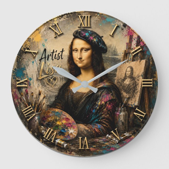 Relógio Grande Mona Lisa Artist Funny Painter Studio (Frente)