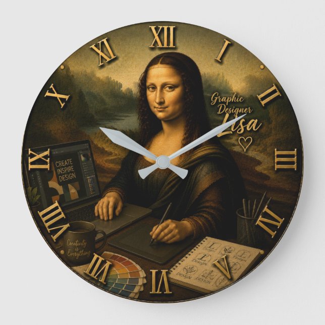 Relógio Grande Mona Lisa Graphic Designer Digital Creative Studio (Frente)