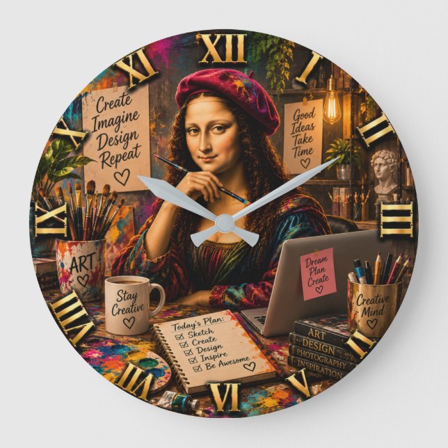 Relógio Grande Mona Lisa Graphic Designer Funny Creative Studio (Frente)