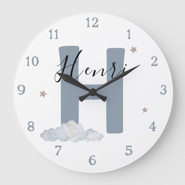 Relógio Grande Monogram Baby Initial & Name Nursery Wall Clock (Frente)