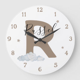 Relógio Grande Monogram Brown Baby Initial Name Nursery Wall