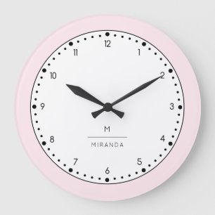 Relógio Grande Monogram Elegant Blush Pink Wall Clock