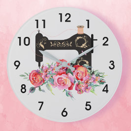 Relógio Grande Monograma da Máquina de Serradura Floral Rosa