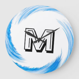 Relógio Grande Monograma de espiral azul abstrato