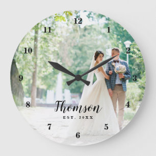 Relógio Grande Monograma de Foto de Casamento Personalizado