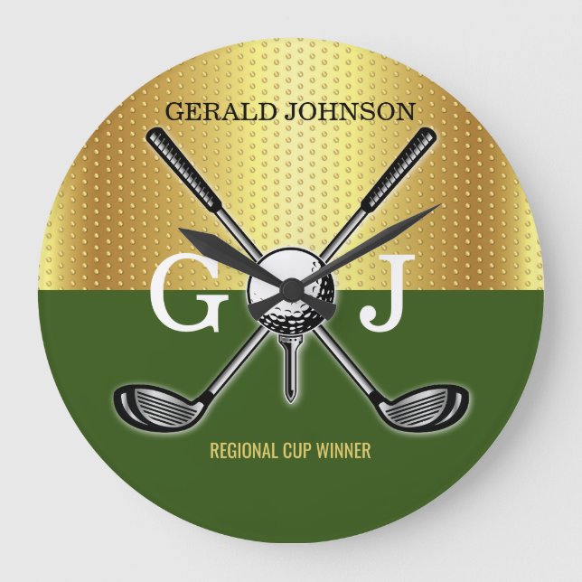 Relógio Grande Monograma de Golfe Elegante minimalista personaliz (Frente)