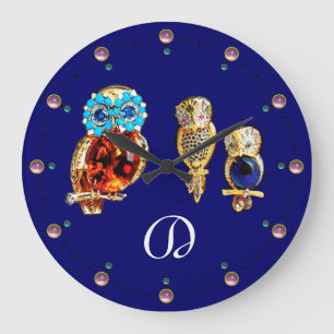 Relógio Grande Monograma do JEWEL OWLS Dourado, TurquasePpaz Azul