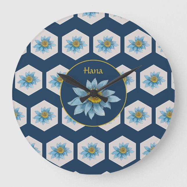 Relógio Grande Monograma do padrão geométrico do lírio (Frente)