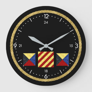 Relógio Grande Monograma marítimo náutico da bandeira de sinal 