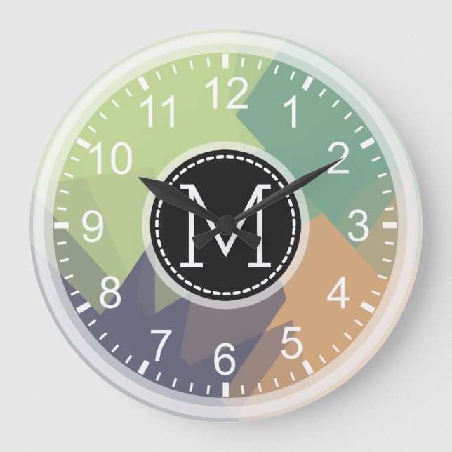 Relógio Grande Monograma Moderno de Mosaico (Frente)