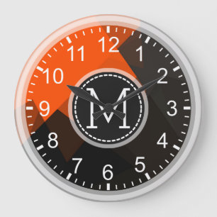 Relógio Grande Monograma Moderno de Mosaico Laranja Castanho