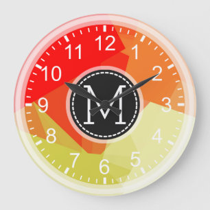 Relógio Grande Monograma Moderno de Mosaico Vermelho Laranja