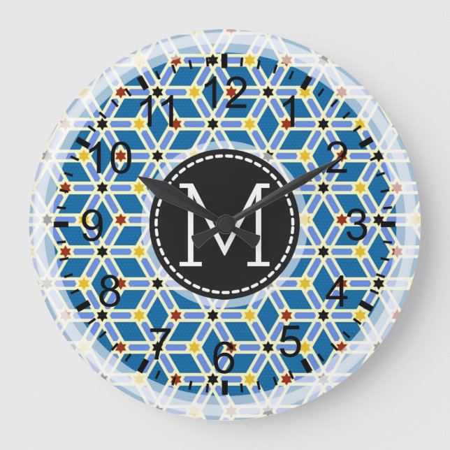 Relógio Grande Monograma Moderno do Mosaico #2 (Frente)