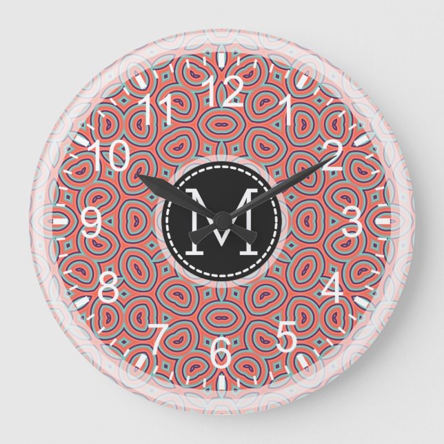 Relógio Grande Monograma Moderno do Mosaico #9 (Frente)