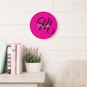Relógio Grande Monograma moderno minimalista, nome inicial rosa q