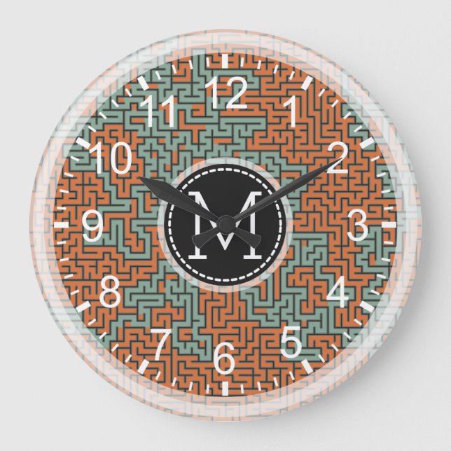 Relógio Grande Monograma Moderno Mosaico #14 (Frente)