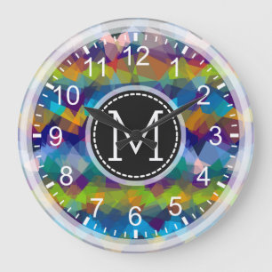 Relógio Grande Monograma Moderno Mosaico Colorido #17