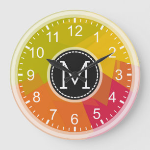 Relógio Grande Monograma Moderno Mosaico Laranja Lima Amarelo