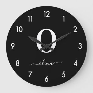 Relógio Grande Monograma Nome em Letra Personalizada Preto e Bran