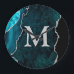 Relógio Grande Monograma Personalizado de Agato Teórico Acrílico<br><div class="desc">Personalize este relógio de parede em acrílico de agate lacrimogêneo e adicione texto personalizado ao design.</div>