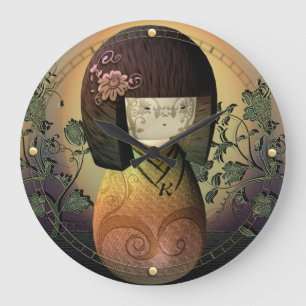 Relógio Grande Monograma personalizado de Kokeshi boneca doce