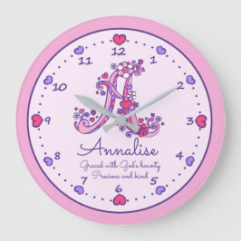 Relógio Grande Monograma Um nome de corações para garotas que sig
