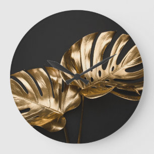 Relógio Grande Monstera do ouro: Composição Artística Luxuosa