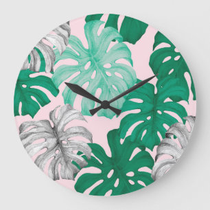 Relógio Grande Monstera Duo-Tone tropical mínima