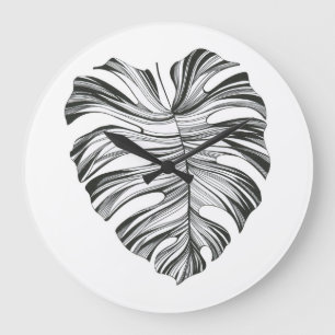 Relógio Grande Monstera Leaf: Elemento Natural Tropical.