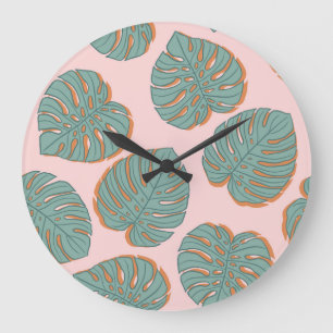 Relógio Grande Monstera Leaf: Padrão Vintage Tropical
