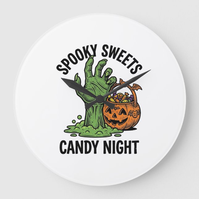 Relógio Grande Monstro de Doces de Halloween Gráfico de Tratament (Frente)