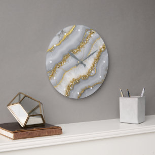 Relógio Grande Montanha líquida branca e Dourada personalizada