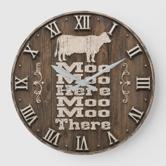 Relógio Grande Moo Moo Here Moo Moo There Rustic Farmhouse Cow (Frente)