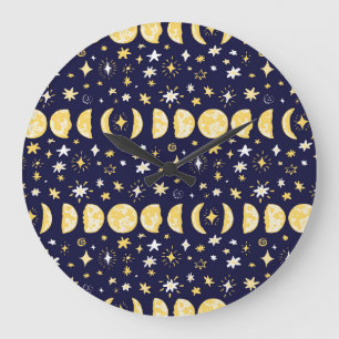 Relógio Grande Moon Phases Stars Vintage Fundo