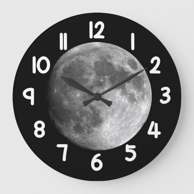 Relógio Grande Moon Wall Clock – Black Night Sky Space Home Decor (Frente)