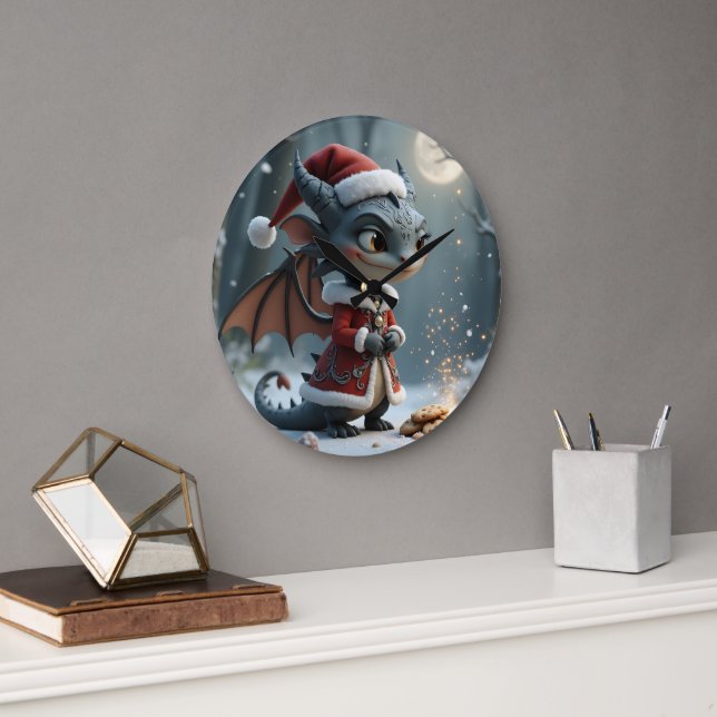Relógio Grande Moonlit Cookie Bandit – The Grey Christmas Dragon. (Escritório)