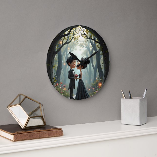 Relógio Grande Moonlit Vows – A Cute Gothic Wedding Moment.  (Escritório)