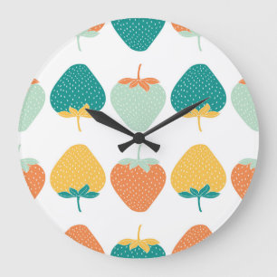 Relógio Grande Morangos Multicoloridos: Padrão De Fruta Vintage.