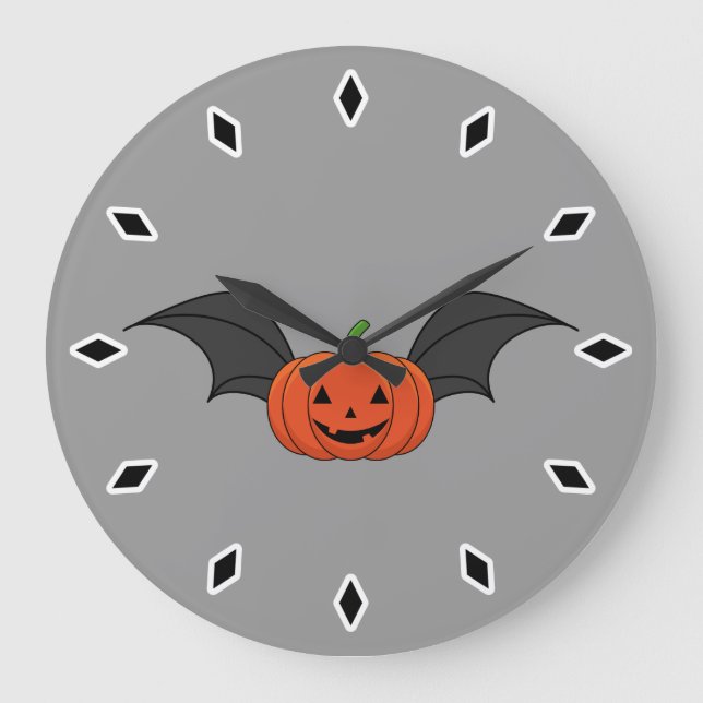 Relógio Grande Morcego de Abóbora de Halloween (Frente)